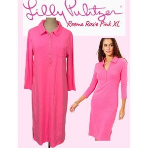 NWT Lilly Pulitzer Reema Roxie‎ Hot Pink XL Polo Dress 3/4 Sleeve Preppy Coastal